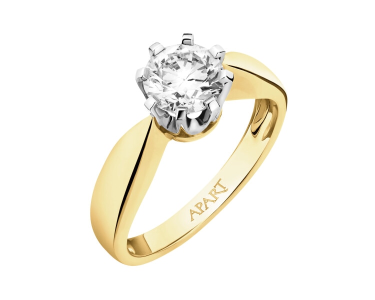 Yellow and white gold ring with brilliant - 1,00 ct - fineness 585