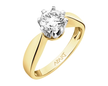 Pierścionek z żółtego i białego złota z brylantem - SI1/H - 1,00 ct - próba 585
