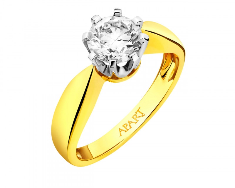 Yellow and white gold ring with brilliant 1 ct - fineness 14 K