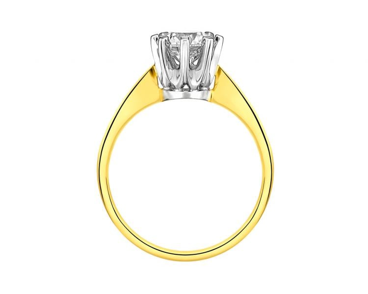 Yellow and white gold ring with brilliant 1 ct - fineness 14 K