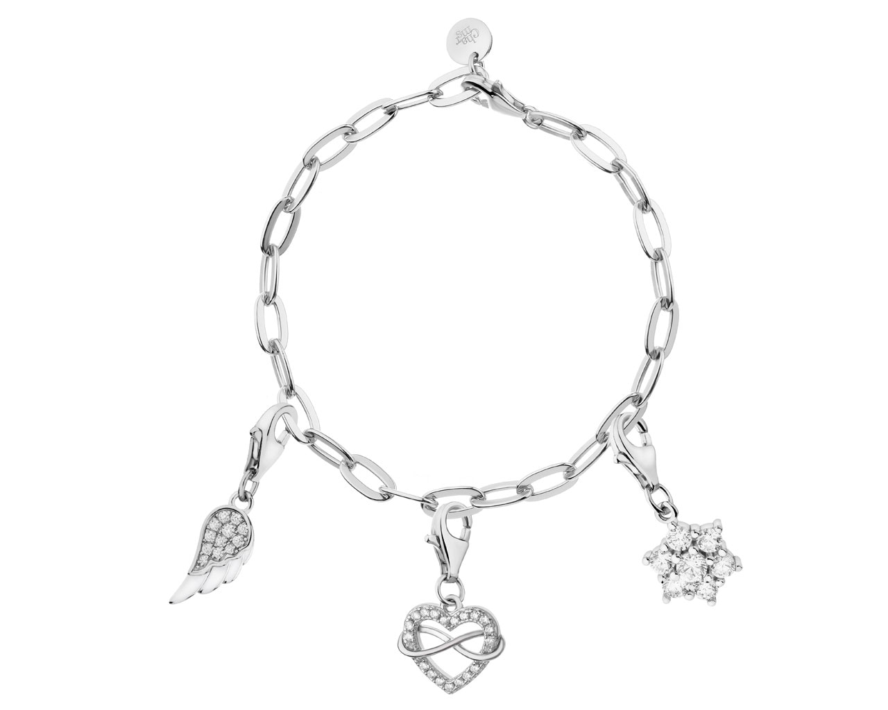 Sterling Silver Charms Bracelet - Set - Wing, Heart, Flower