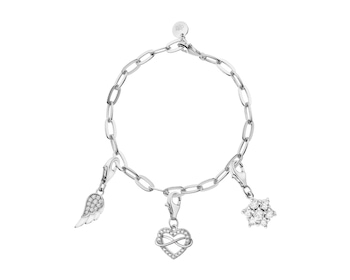 Bransoleta srebrna charms - zestaw - skrzydło, serce, kwiat