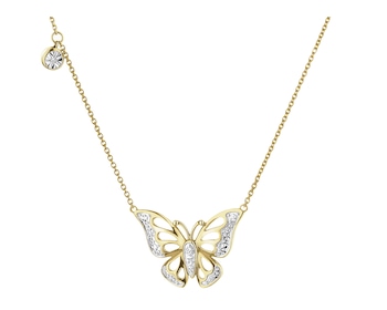 Naszyjnik z żółtego złota z diamentami - motyl - 0,02 ct - próba 375