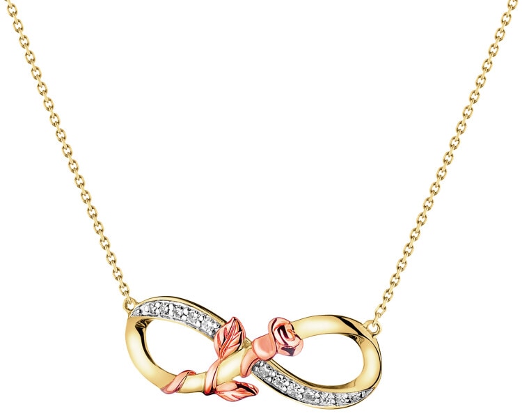 375 Rhodium Plated Yellow Gold & Rose Gold Necklace with Diamonds - 0,06 ct - fineness 375