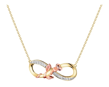 375 Rhodium Plated Yellow Gold & Rose Gold Necklace with Diamonds - 0,06 ct - fineness 375