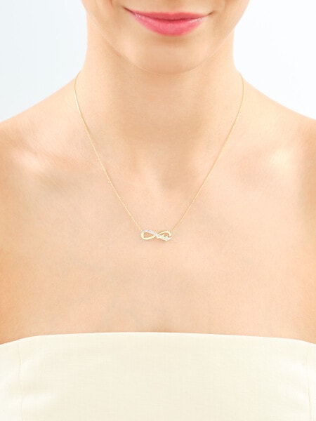Naszyjnik z żółtego złota z diamentami - nieskończoność, litera M - 0,01 ct - próba 375