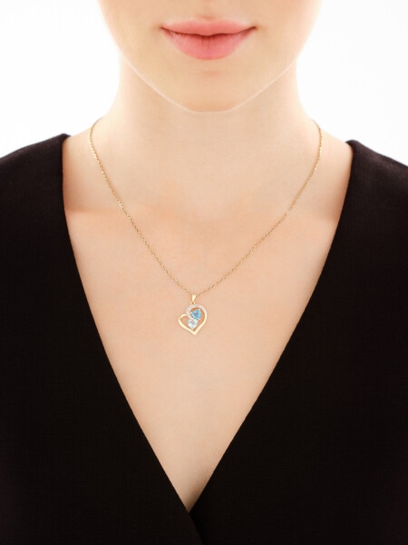Zawieszka z żółtego złota z diamentami i topazami - serca - próba 375
