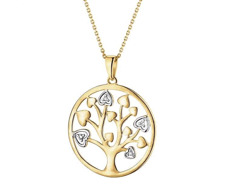 9 K Rhodium-Plated Yellow Gold Pendant with Diamonds - 0,02 ct - fineness 9 K