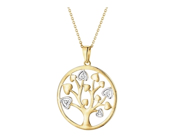 9 K Rhodium-Plated Yellow Gold Pendant with Diamonds - 0,02 ct - fineness 9 K