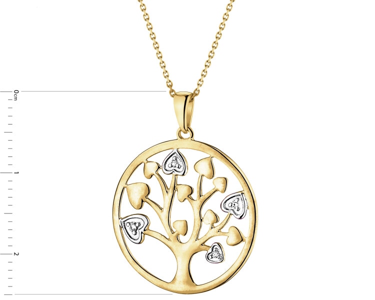 9 K Rhodium-Plated Yellow Gold Pendant with Diamonds - 0,02 ct - fineness 9 K