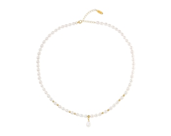 Pozlacený stříbrný náhrdelník s perlami - kuličky