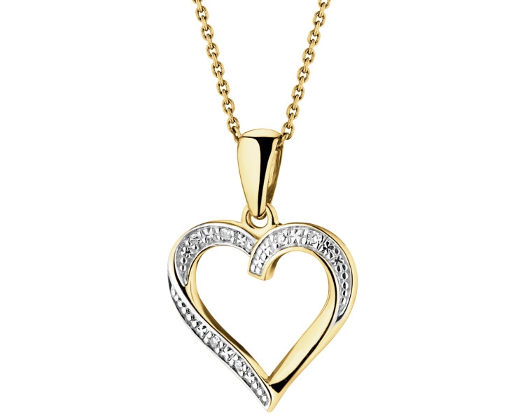 9 K Rhodium-Plated Yellow Gold Pendant with Diamonds - 0,01 ct - fineness 9 K