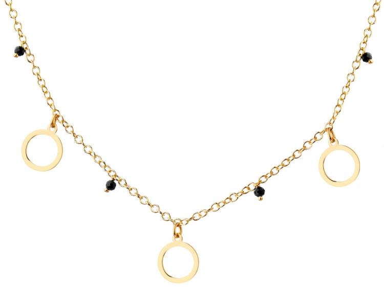 Pozlacený stříbrný náhrdelník se sklem - kroužky