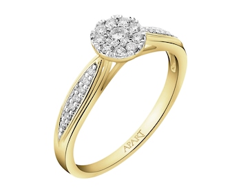 14 K Rhodium-Plated Yellow Gold Ring with Diamonds - 0,25 ct - fineness 14 K