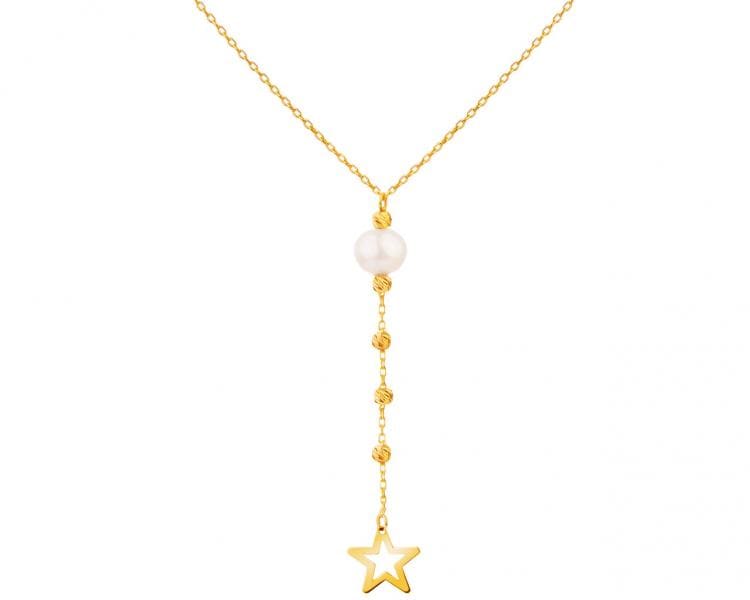 Zlatý náhrdelník s perlou, anker - hvězda, kuličky