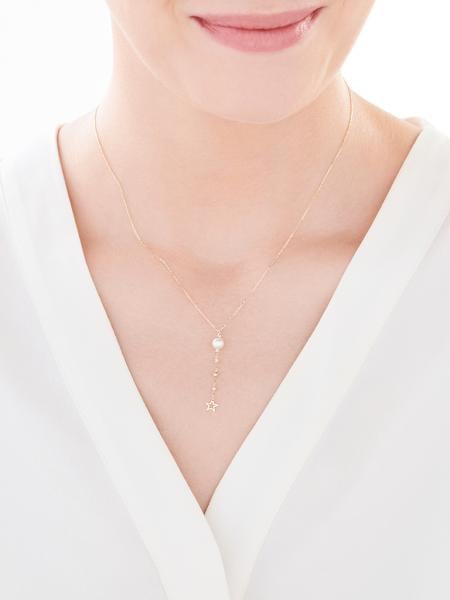 Zlatý náhrdelník s perlou, anker - hvězda, kuličky