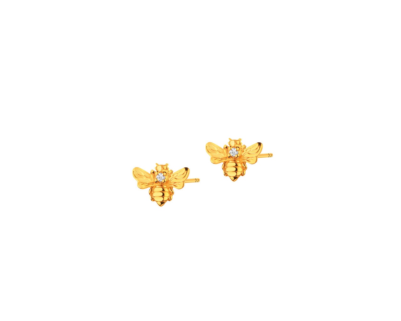 Złote kolczyki z cyrkoniami - pszczoły