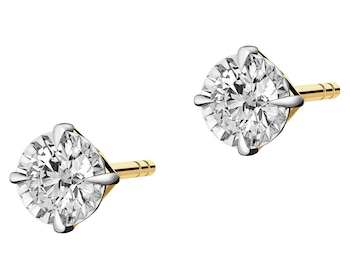 585 Yellow And White Gold Plated Earrings with Diamonds - 0,16 ct - fineness 585