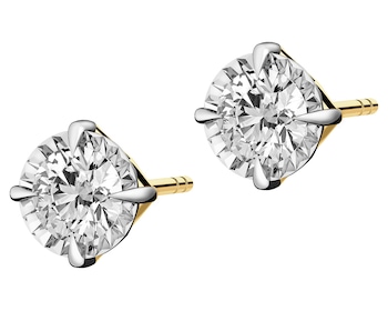 585 Yellow And White Gold Plated Earrings with Diamonds - 0,46 ct - fineness 585