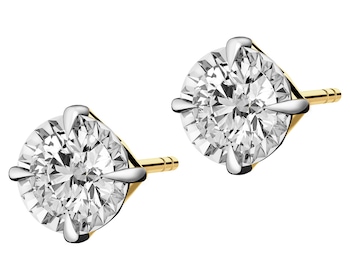 585 Yellow And White Gold Plated Earrings with Diamonds - 0,60 ct - fineness 585