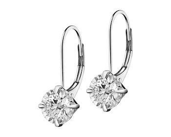 14 K Rhodium-Plated White Gold Earrings with Diamonds - 0,46 ct - fineness 14 K