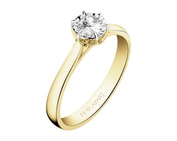 585 Yellow And White Gold Plated Ring with Diamond - 0,23 ct - fineness 585