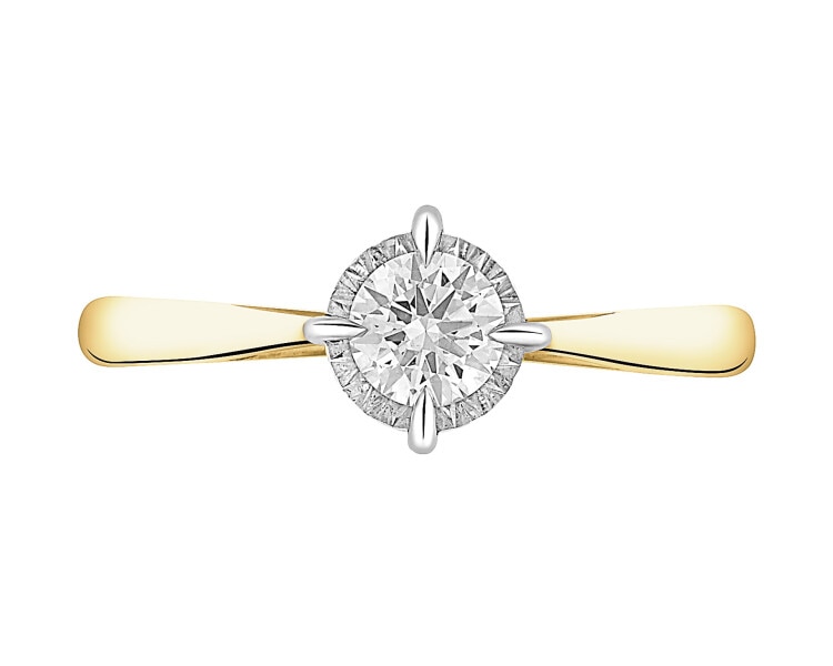 585 Yellow And White Gold Plated Ring with Diamond - 0,30 ct - fineness 585