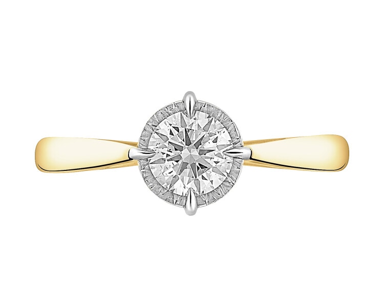 585 Yellow And White Gold Plated Ring with Diamond - 0,50 ct - fineness 585