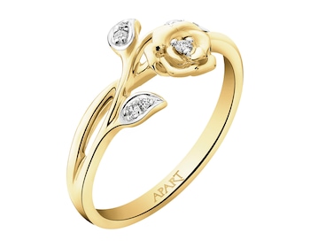 Rhodium-Plated Yellow Gold Ring with Diamonds 0,04 ct - fineness 9 K - 0,04 ct - fineness 9 K