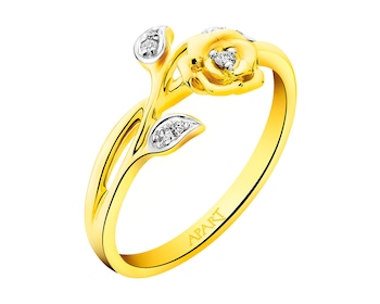 Rhodium-Plated Yellow Gold Ring with Diamonds 0,04 ct - fineness 9 K 0,04 ct - fineness 9 K