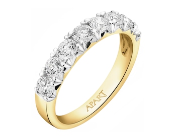 14 K Rhodium-Plated Yellow Gold Band Ring with Diamonds - 1,00 ct - fineness 14 K