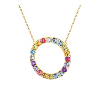 Zlatý náhrdelník s briliantem a drahokamy - kroužek - ryzost 585
