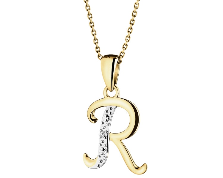 Yellow Gold Diamond Pendant - Letter R - 0,003 ct - fineness 9 K