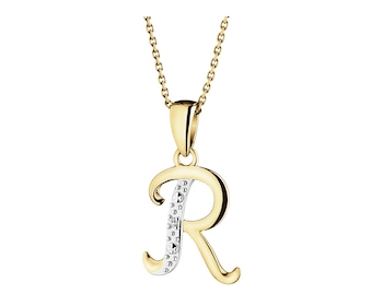 Yellow Gold Diamond Pendant - Letter R - 0,003 ct - fineness 9 K