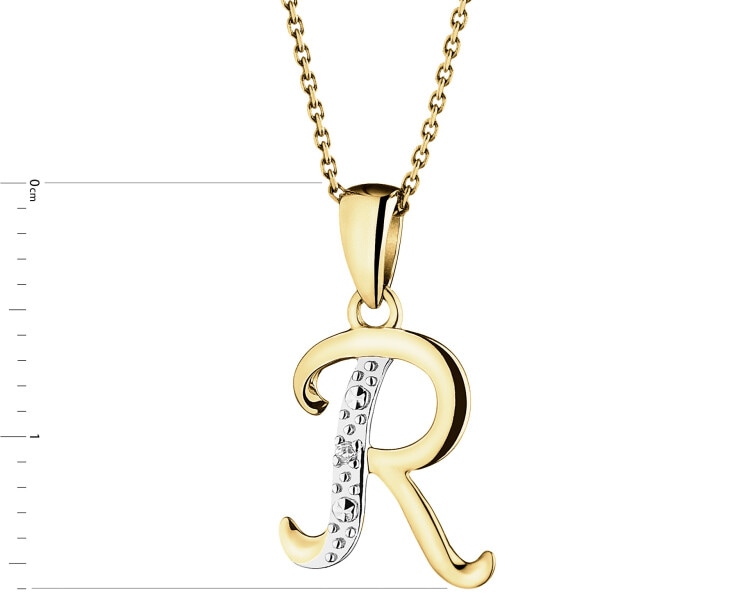 Yellow Gold Diamond Pendant - Letter R - 0,003 ct - fineness 9 K