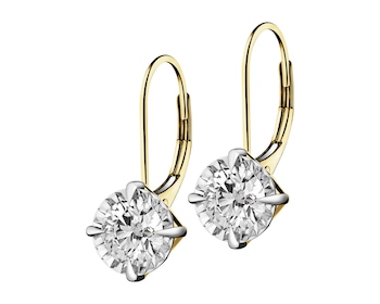 585 Yellow And White Gold Plated Earrings with Diamonds - 0,80 ct - fineness 585