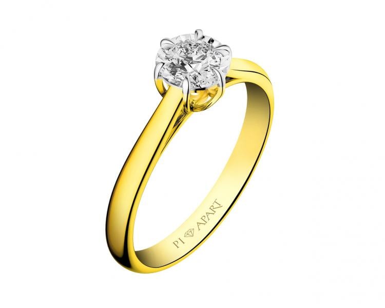 Yellow and white gold ring with brilliant 0,14 ct - fineness 585