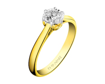 Yellow and white gold ring with brilliant 0,14 ct - fineness 585