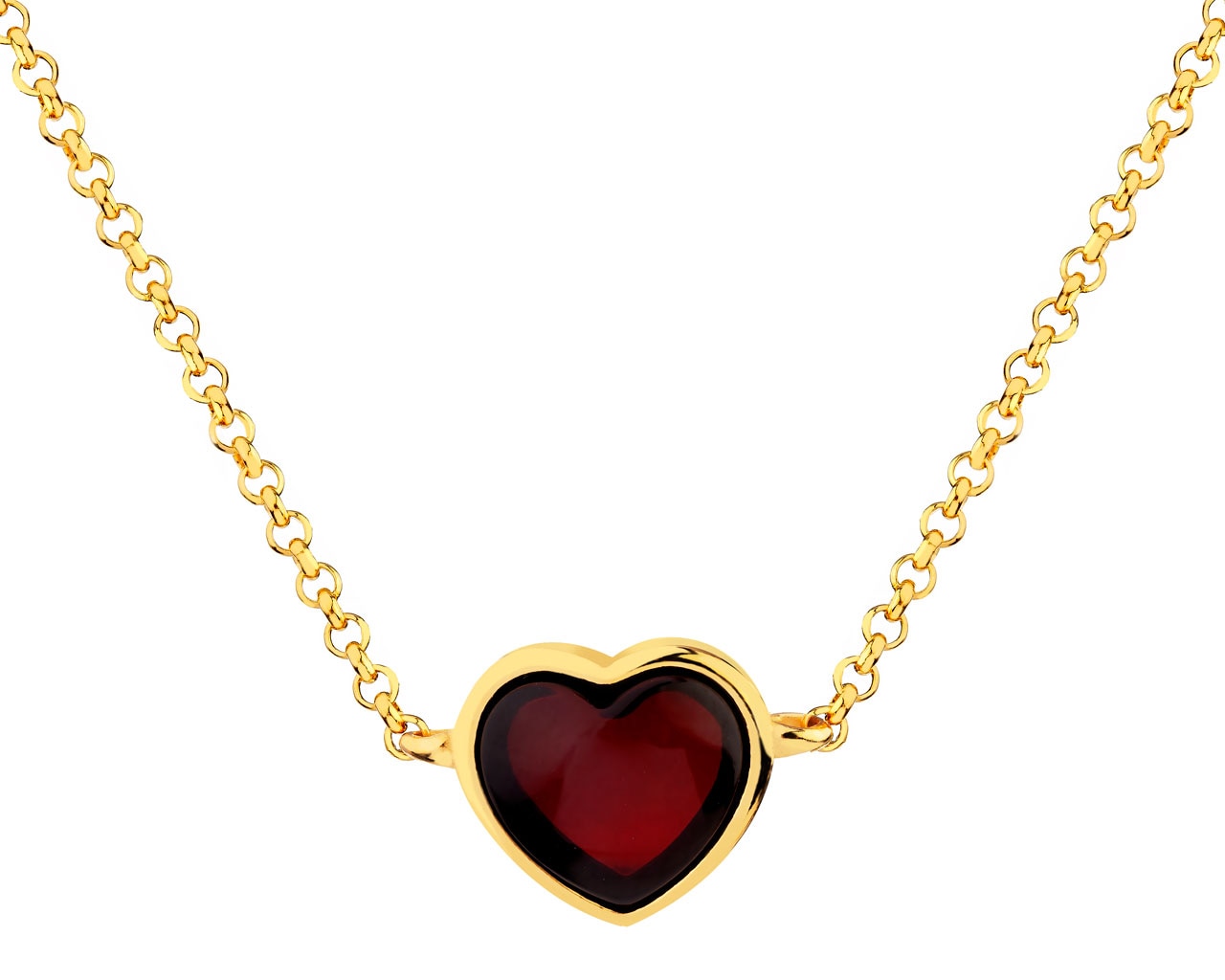 Pozlacený stříbrný náhrdelník s jantarem - srdce