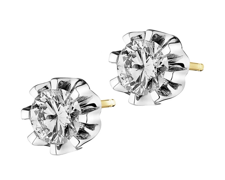 14 K Rhodium-Plated Yellow Gold Earrings with Diamonds - 0,76 ct - fineness 14 K