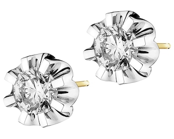 14 K Rhodium-Plated Yellow Gold Earrings with Diamonds - 1,00 ct - fineness 14 K