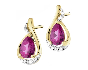 9 K Rhodium-Plated Yellow Gold Earrings  - fineness 9 K