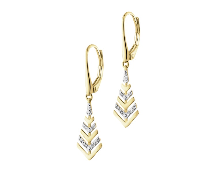 14 K Rhodium-Plated Yellow Gold Dangling Earring with Diamonds - 0,03 ct - fineness 14 K