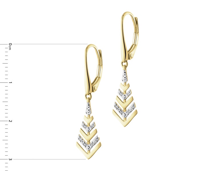 14 K Rhodium-Plated Yellow Gold Dangling Earring with Diamonds - 0,03 ct - fineness 14 K