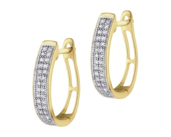 14 K Rhodium-Plated Yellow Gold Hoop Earring with Diamonds - 0,19 ct - fineness 14 K