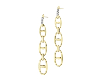 9 K Rhodium-Plated Yellow Gold Dangling Earring with Diamonds - 0,02 ct - fineness 9 K