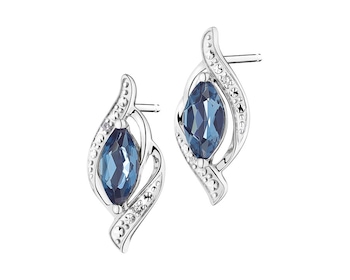 Kolczyki z białego złota z diamentami i topazami ( London Blue) - próba 375