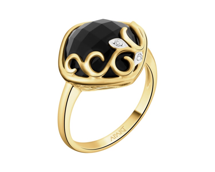 14 K Rhodium-Plated Yellow Gold Ring - fineness 14 K