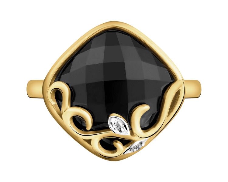14 K Rhodium-Plated Yellow Gold Ring - fineness 14 K