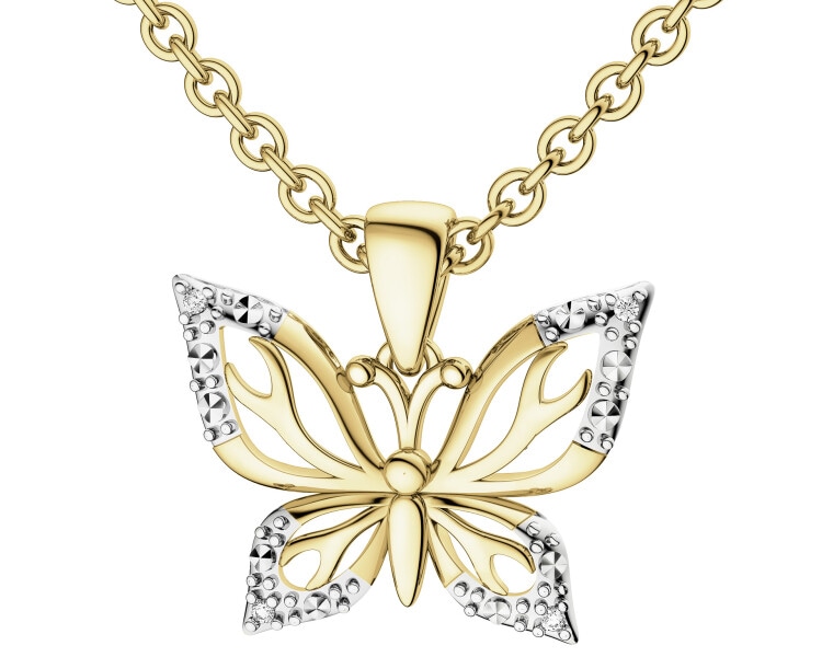 Zawieszka z żółtego złota z diamentami - motyl - 0,01 ct - próba 375